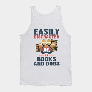 Vintage Easily Distracted By Books And Dogs Tank Top